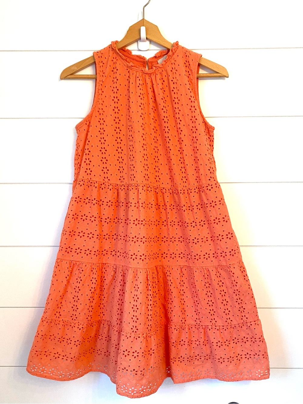 LOFT Sleeveless Orange Eyelet Tiered Dress. Small.